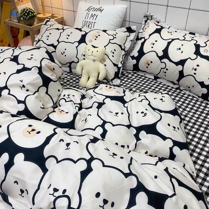 Bộ Chăn Ga Gối Cotton Poly - Gấu Trắng ( 1 Drap + 2 Vỏ Gối Nằm + 1 Vỏ Chăn ) Tiệm Nhà Cá