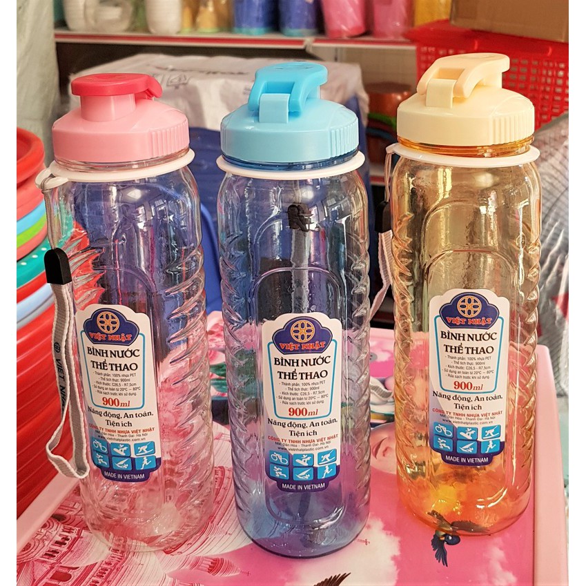 Bình nước việt nhật chai nhựa thể thao đủ kích thước 550ml 750ml 900ml