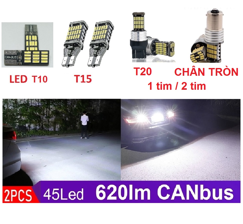 (Đủ chân bóng) Bóng đèn Led lắp ô tô đủ chân: T10, T15, T20, 1156, 1157, 3156, 3157, 7440, 7443 - BH 6 tháng
