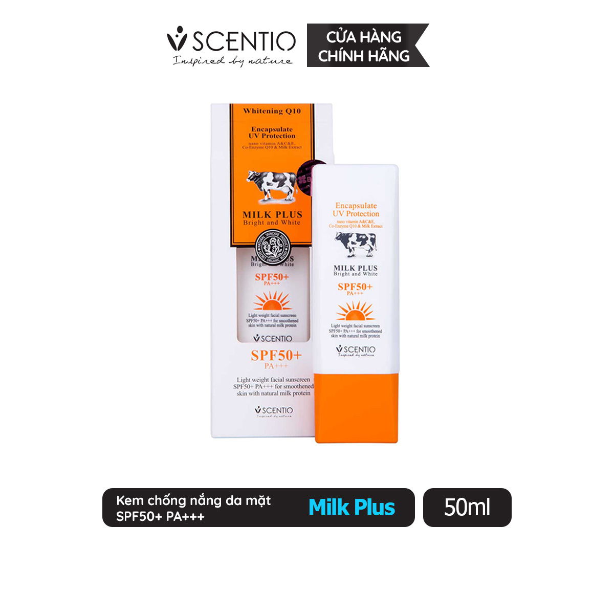 Kem chống nắng cho da mặt scentio milk plus spf50+ pa+++ 30ml