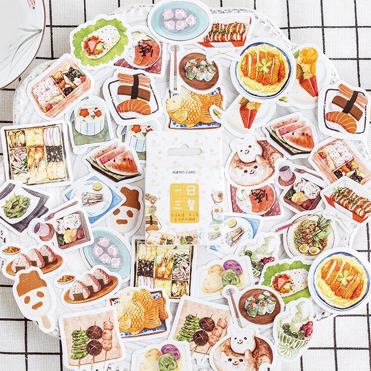 HD19 Bộ 46 hình dán sticker Món Ăn Bento trang trí sổ tay DIY