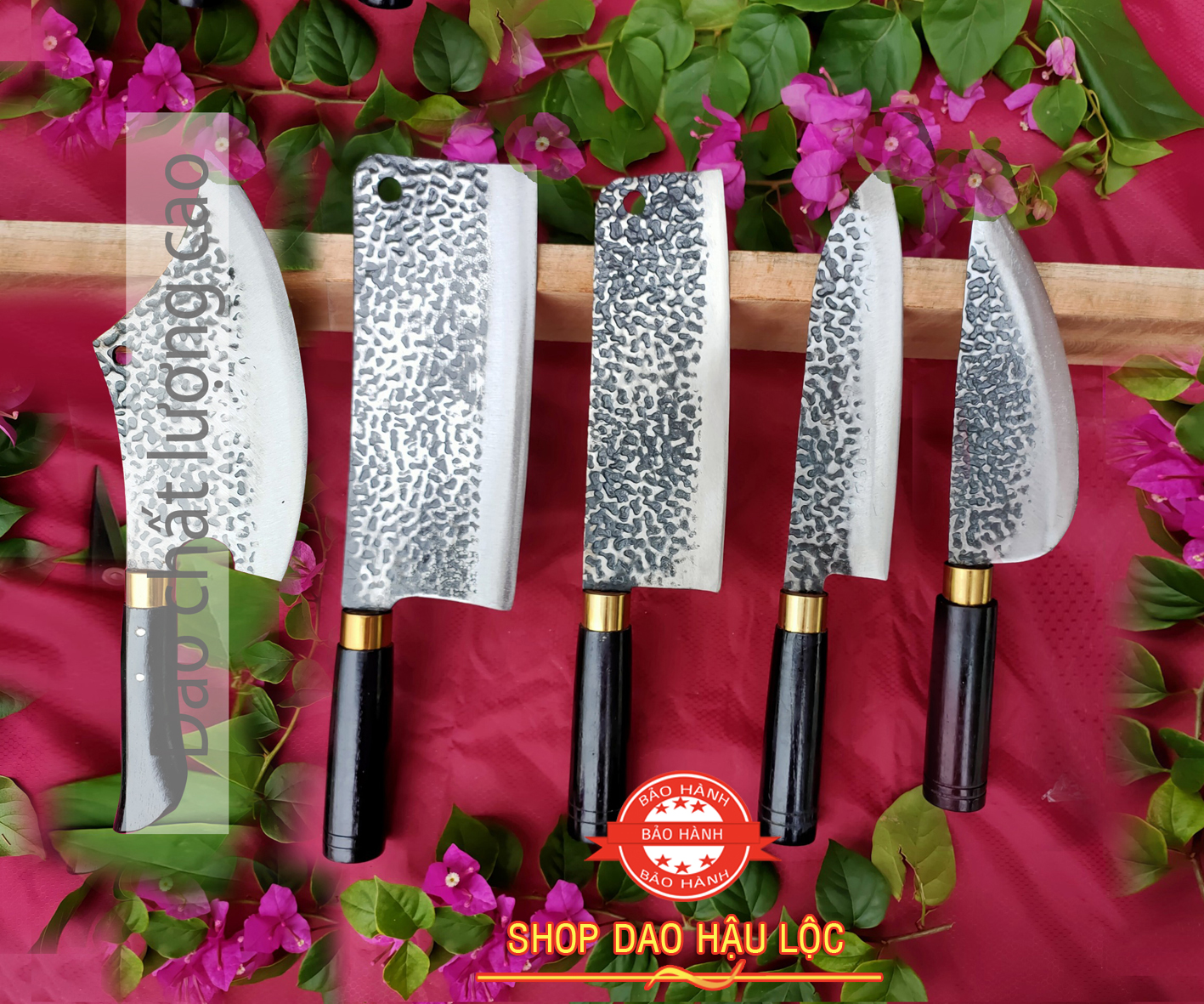 Dao, Bộ dao làm bếp, 5 món làm bằng thép nhíp ô tô, sắc bén, dao chặt, thái, lọc ,hàng xịn,