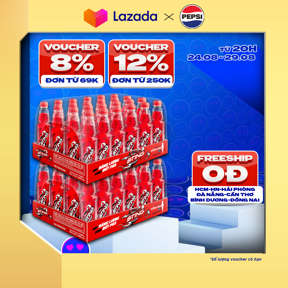 Combo 2 thùng 24 chai nước tăng lực sting dâu