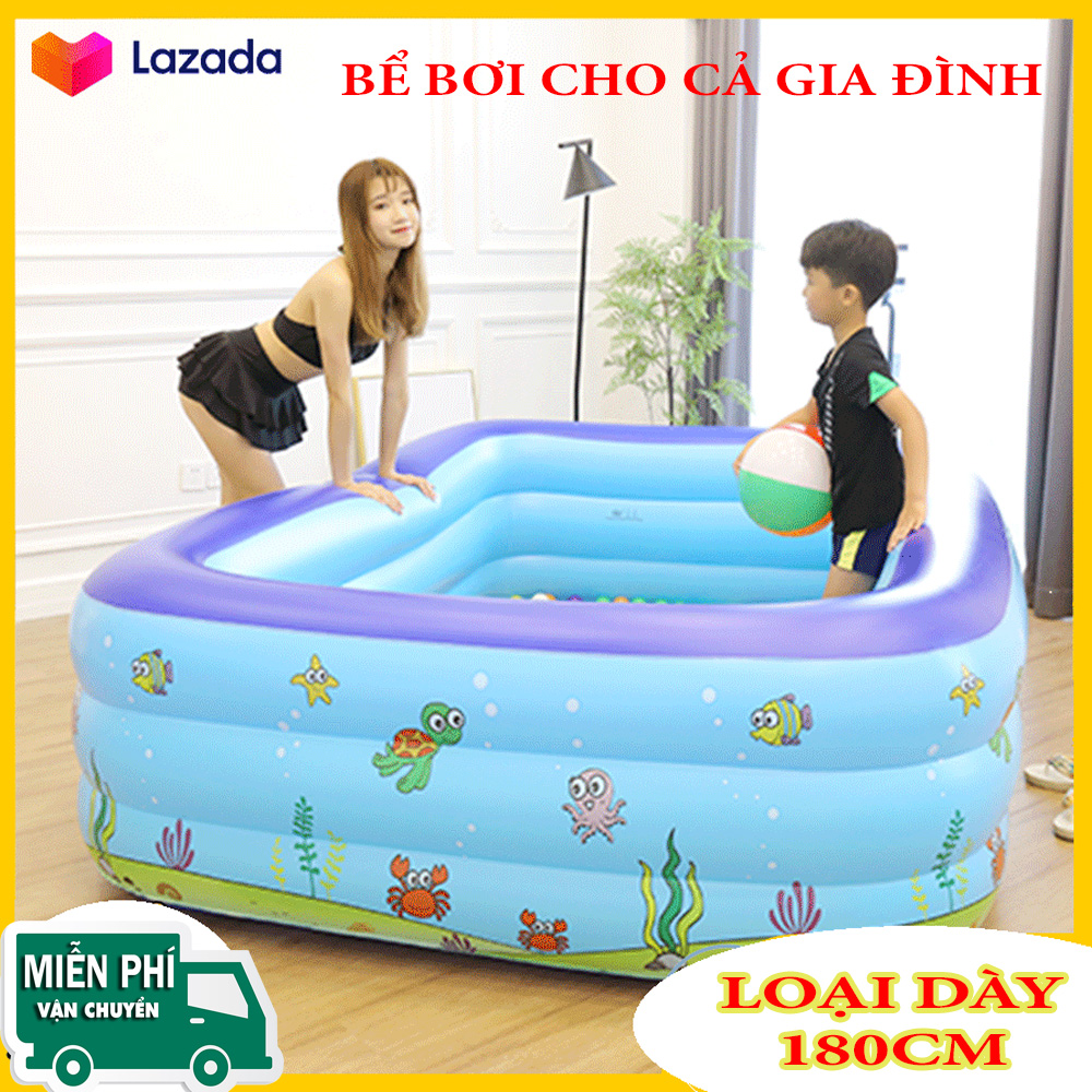 Hồ Bơi Cỡ Lớn 180cm - Bể  3 tầng hình chữ nhật 1m8 bể bơi phao trong nhà gia đình hồ bơi bể tắm cho bé cho trẻ em tập bơi.