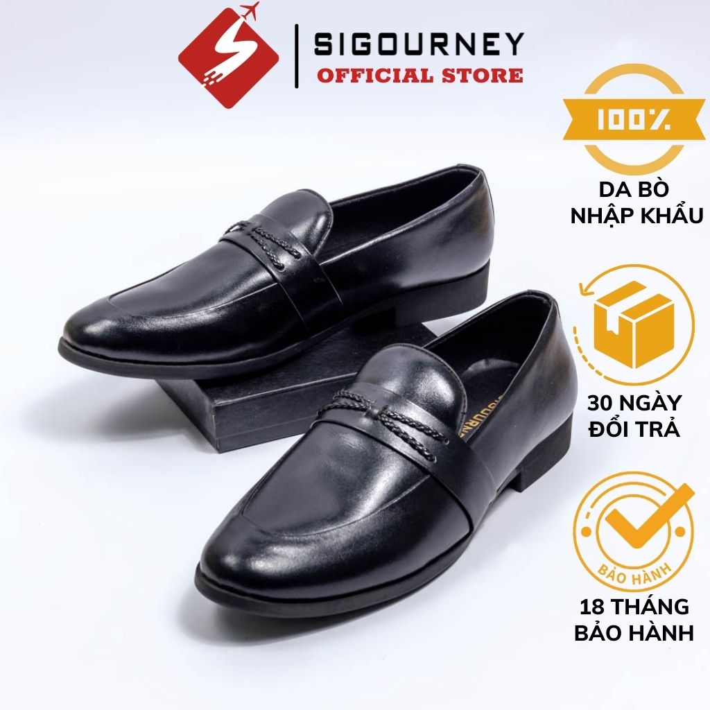 Giày lười nam da bò thật 100% SIGOURNEY SIG-11 màu đen