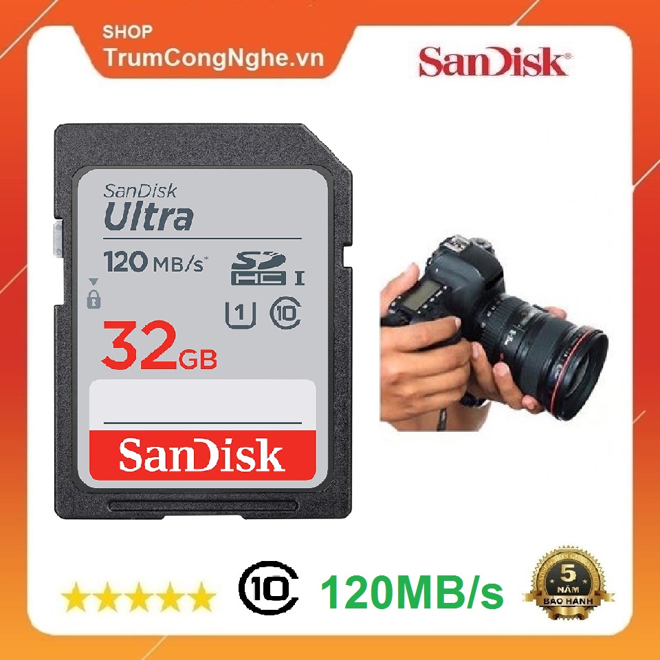 Thẻ nhớ máy ảnh sdhc 32gb sandisk ultra class10 uhs-i 120mb/s giá rẻ