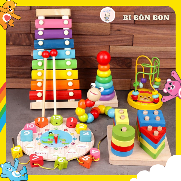 Đồ chơi gỗ thông minh combo 6 món Cho Bé Vừa Chơi Vừa Học