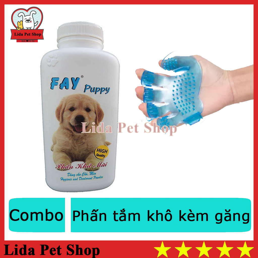 HN- Phấn tắm khô chó mèo tặng kèm 1 găng tay nhựa tắm thú cưng FAY - Lida Pet Shop