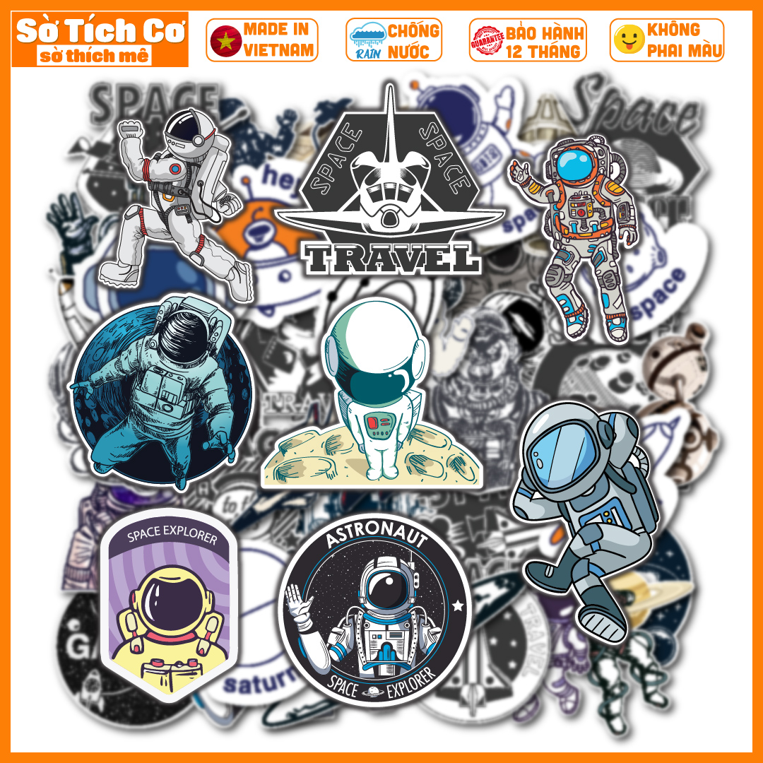 Bộ 50 Sticker Phi Hành Gia dán điện thoại, laptop, nón bảo hiểm, guitar, vali MSP: G05