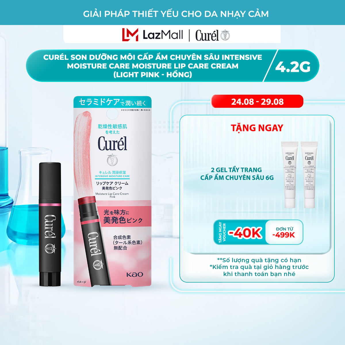 Son Dưỡng Môi Cấp Ẩm Chuyên Sâu Curel Intensive Moisture Care Moisture Lip Care Cream Pink - Hồng  4.2g