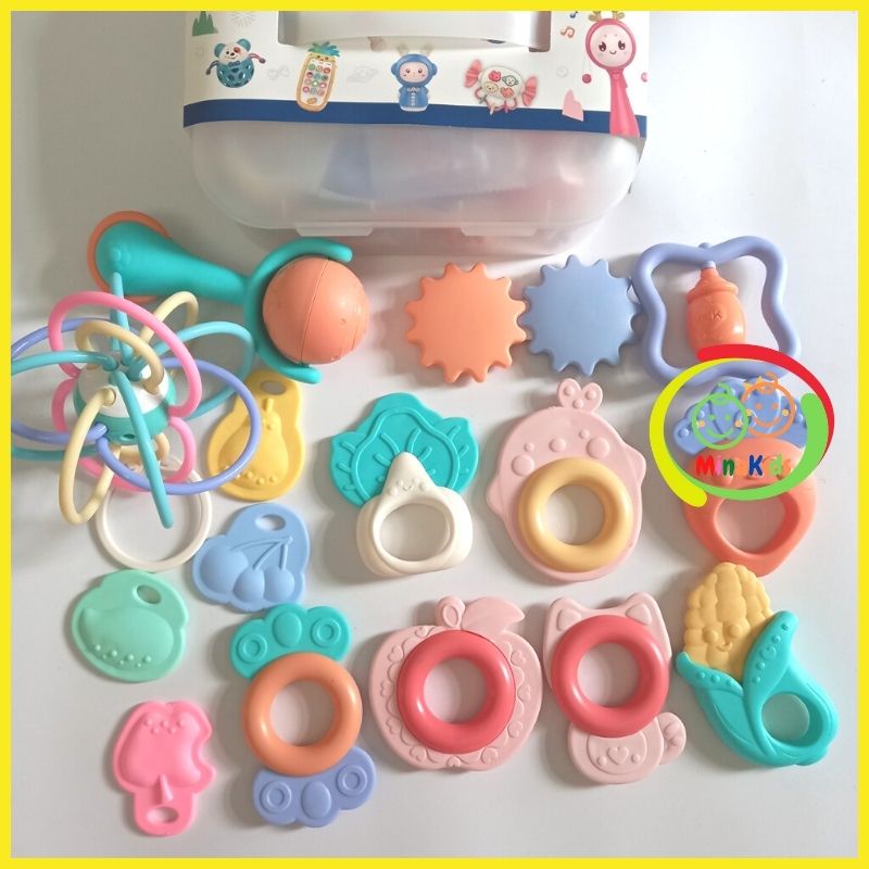 Xúc xắc gặm nướu đồ chơi lục lạc cho bé sơ sinh baby rattle 16 món minakids xx12