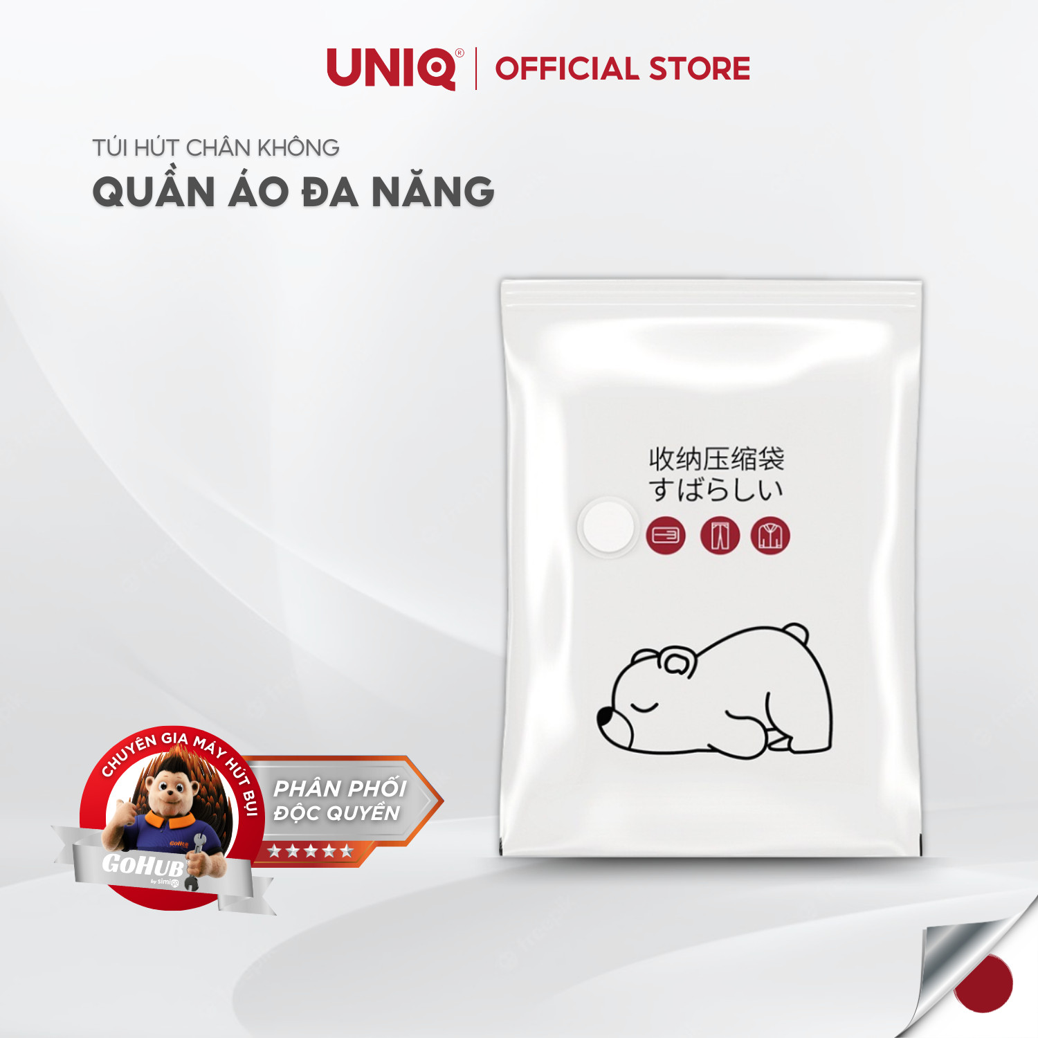 Túi Hút Chân Không Quần Áo UNIQ - Dùng bơm tay, bơm máy 2 chiều hoặc máy hút bụi