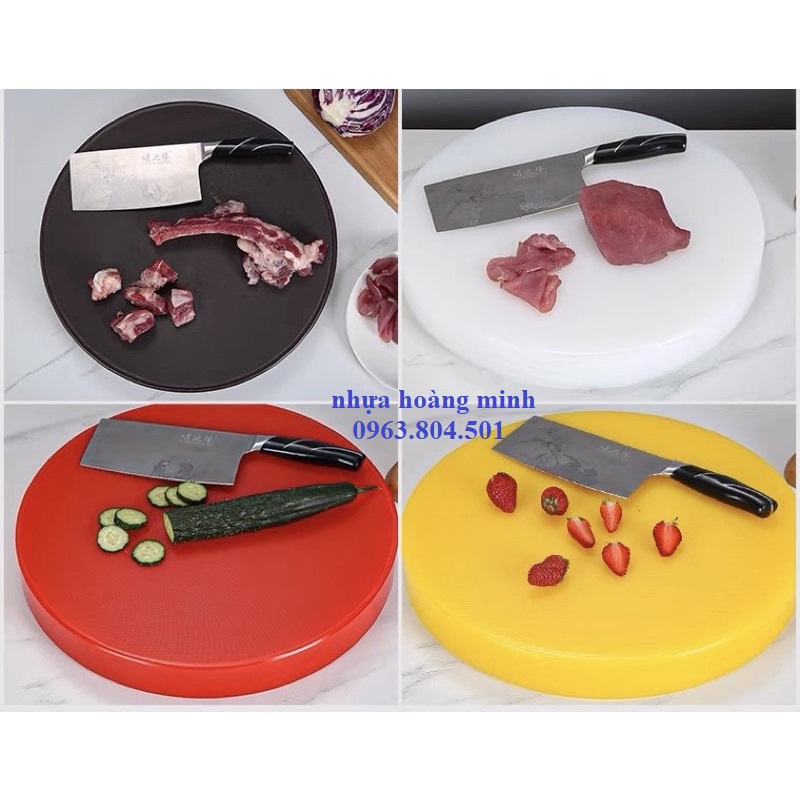 Thớt nhựa cao cấp, thớt tròn 40cm dày 5cm,  có quai xách, thớt nhà hàng, khách sạn, KT 40cm dày 5cm. Chất liệu PE cao cấp hàng nguyên khối