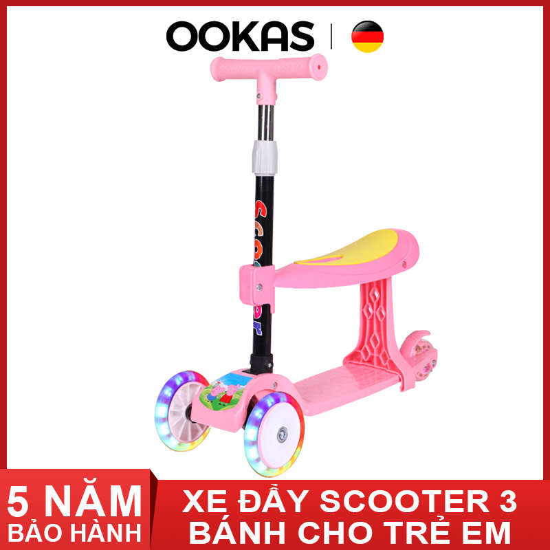 OOKAS Xe đẩy scooter 3 bánh cho trẻ em Trẻ em Xe Chòi Chân Cho Bé, Xe Trượt Scooter Cho Bé, Trẻ Em Cao Cấp, XE THĂNG BẰNG KÈMĐÈN HÁT SÁNG. Xe Scooter, Xe Chòi Chân 2 In 1 Có Đ