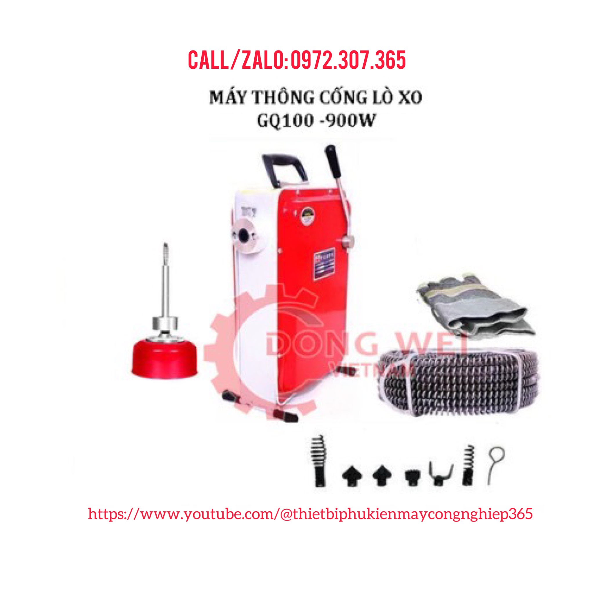 Máy thông tăc cống GQ100-900W động cơ máy tạo ra mô men xoắn và chuyền chuyển động xoay thông qua dây xoắn dạng lò xo