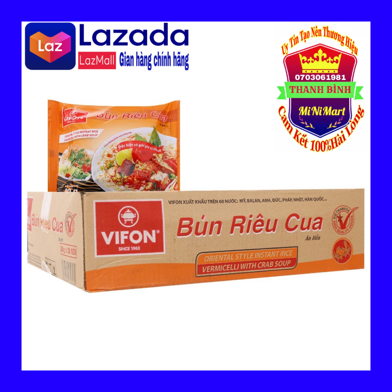 THÙNG 30 GÓI BÚN RIÊU CUA ĂN LIỀN VIFON 80G