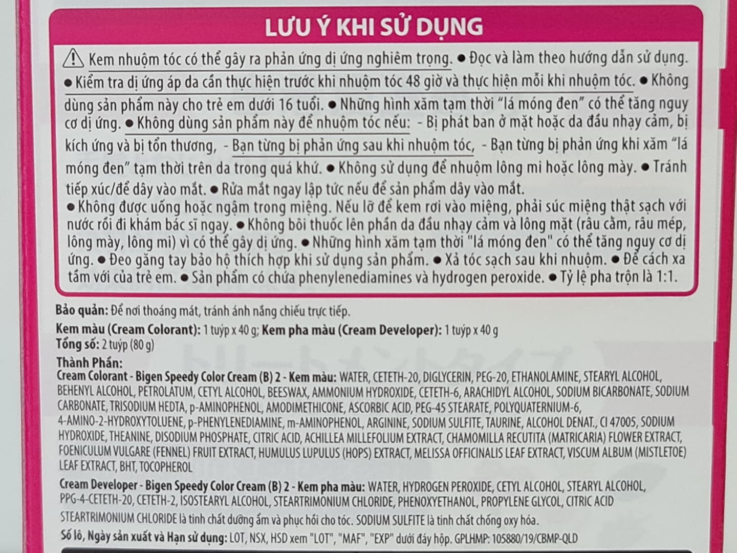 Thông tin về hạn sử dụng thuốc nhuộm tóc Bigen