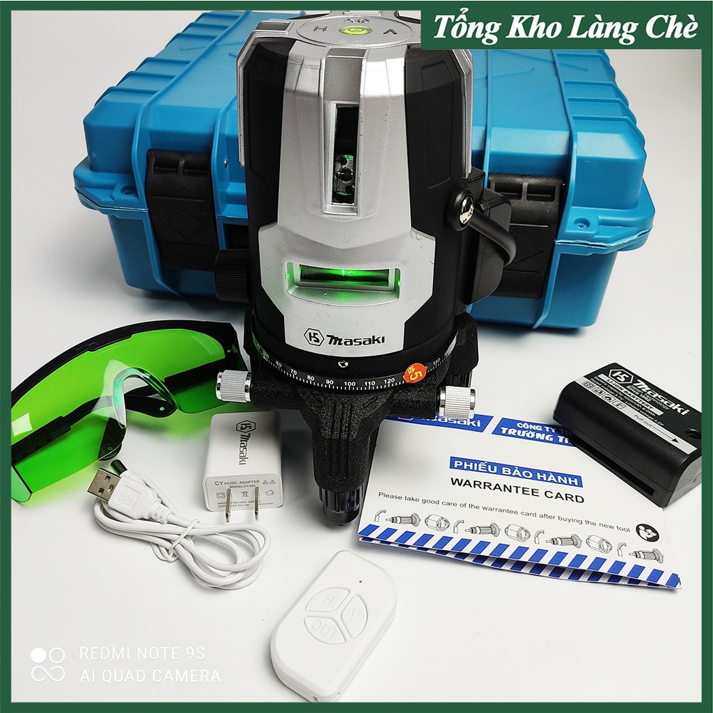 Máy bắn cốt laser 5 tia xanh masaki 334 có điều khiển - máy cân bằng laser tặng kèm chân đế 1m2