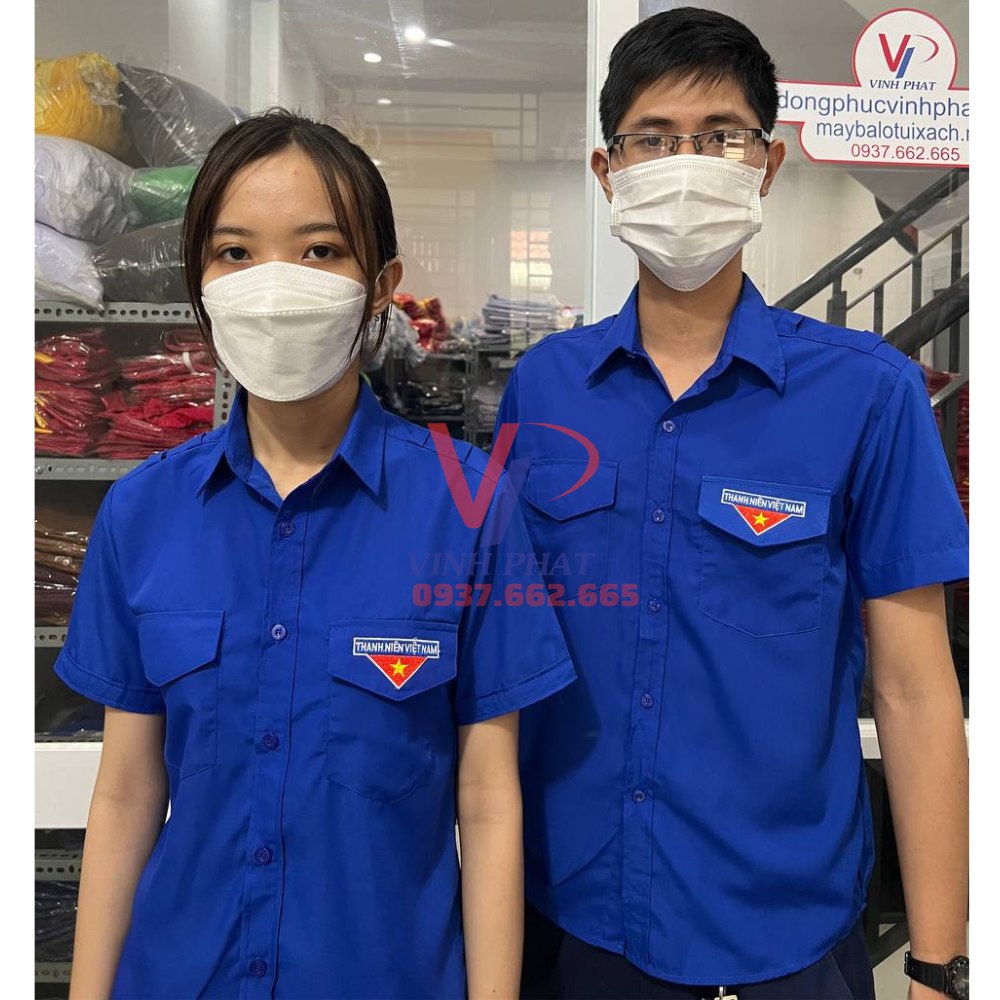 Áo sơ mi đoàn tay ngắn nữ nam logo thêu chất vải mát mẻ