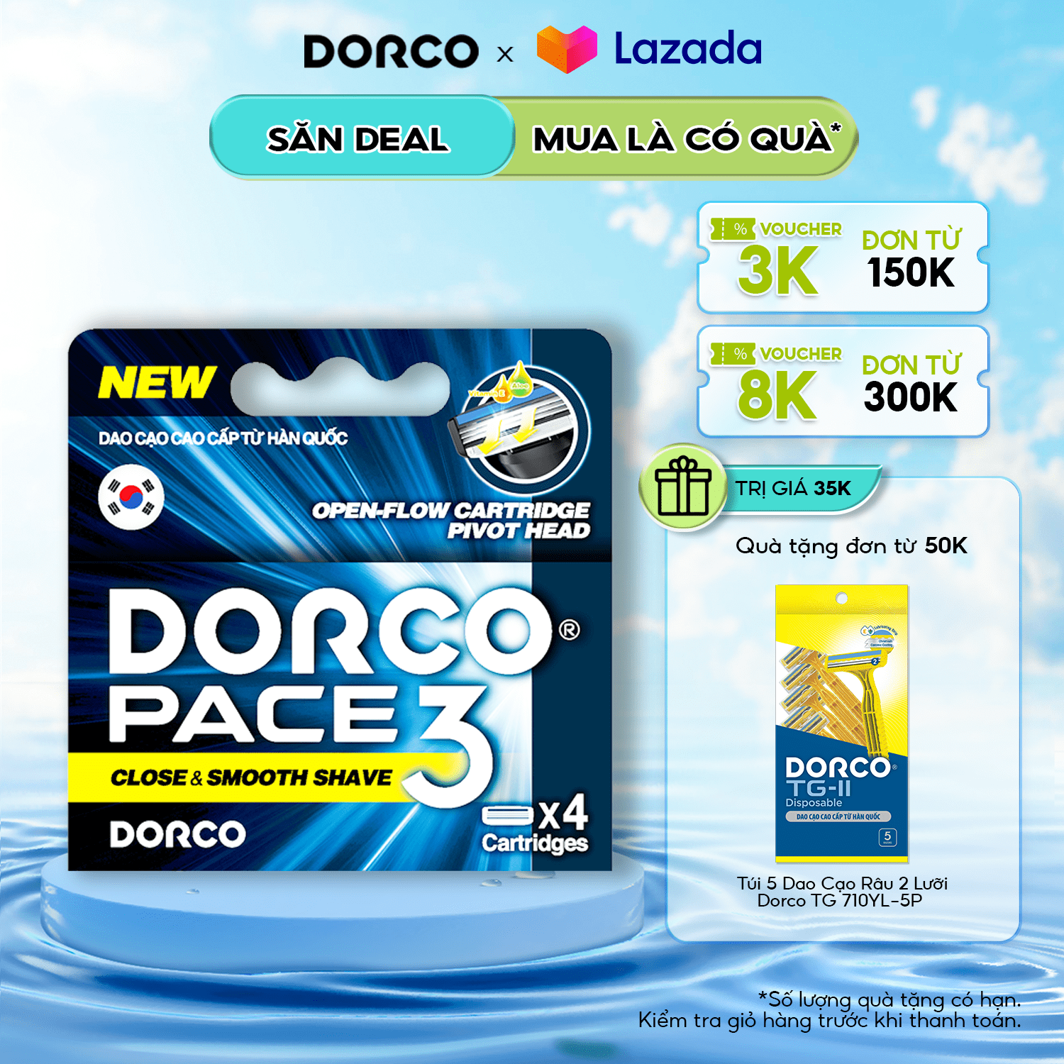 Hộp 04 đầu cạo râu 3 lưỡi dorco pace 3 tra4040-pp