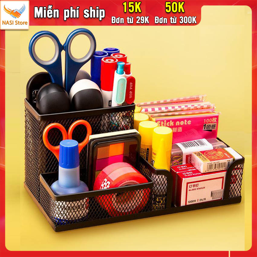 Hộp đựng bút để bàn cao cấp NS15 NASI Store bằng thép sơn tĩnh điện cứng chắc kệ bút học sinh khay đựng bút văn phòng phẩm