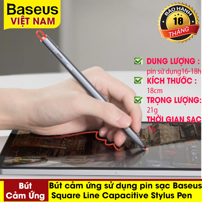 Bút cảm ứng Baseus Square Line Capacitive Stylus Pen (Anti Misoperation) sử dụng pin sạc 140mAh cho Samsung Máy tính bảng Ipad Pro