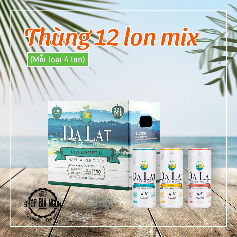 Bia trái cây - dalat cider - mix 3 types cider - box 12 cans 330ml