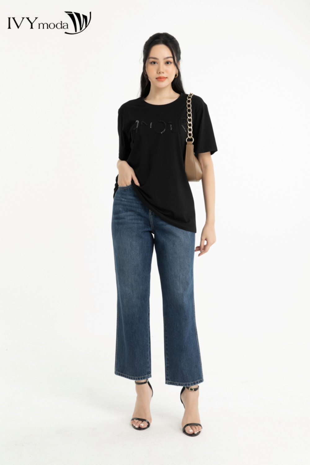 Áo thun đính hạt ivy moda ms 57m7477