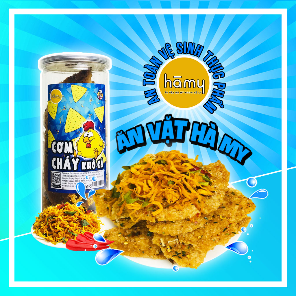 Cơm cháy chiên mắm hành lắc khô gà loại 1 hũ 300g - đồ ăn vặt Hà My