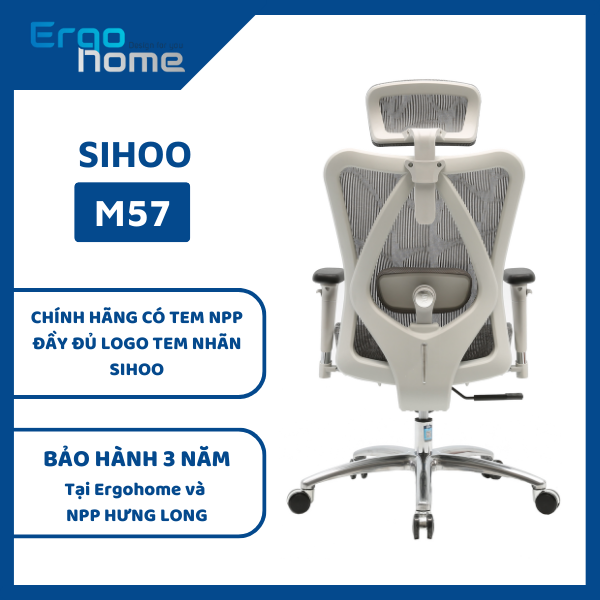 Ghế xoay văn phòng SIHOO M57 - Ghế làm việc lưới thiết kế công thái học Ergonomic, điều chỉnh lưng bảo vệ cột sống, ngả sâu 125 độ, bảo hành 3 năm - ERGOHOME