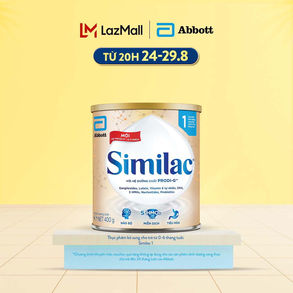 Sữa bột Similac 1 400g đột phá dinh dưỡng 5G cho trẻ từ 0-6 tháng tuổi miễn dịch khỏe nhanh trí tựa "5G"