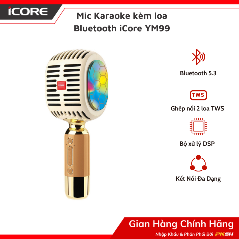 Micro Karaoke kèm loa Bluetooth iCore YM99 - Hàng Chĩnh Hãng