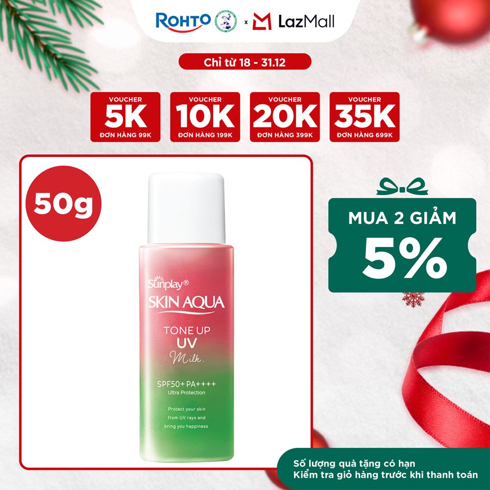 Kem chống nắng nâng tông Skin Aqua Tone up Rose cho da trắng khuyết điểm xanh hoặc tái xanh dạng sữa Sunplay Skin Aqua Tone Up UV Milk Rose SPF 50+ PA++++ 50g