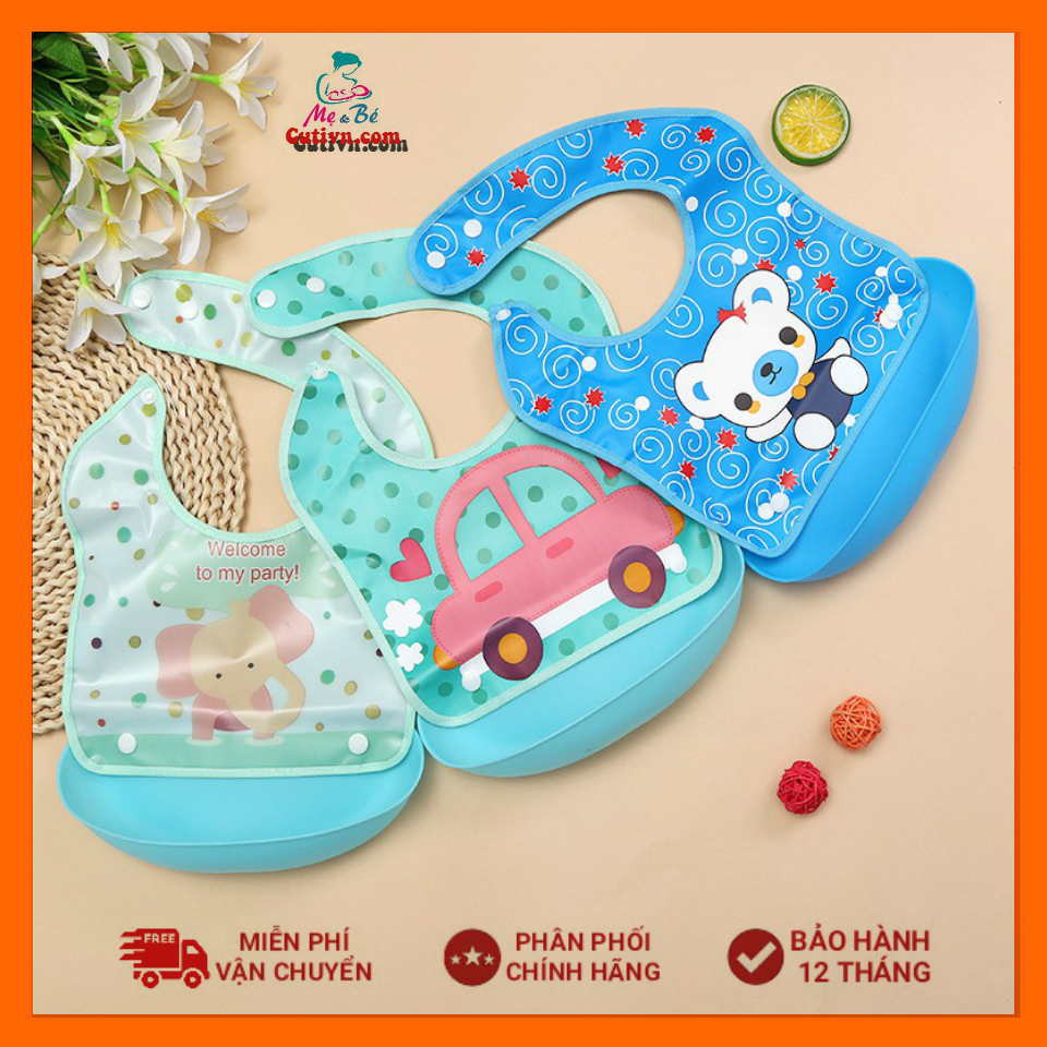 Yếm máng ăn dặm có cúc bấm cho bé tháo rời vệ sinh dễ dàng
