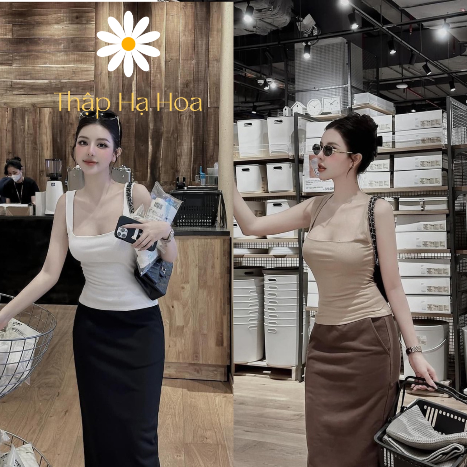 Set đồ nữ áo 2 dây ôm body kèm chân váy suông dài , bộ nữ áo ba lỗ chân váy suông ôm sát TM64