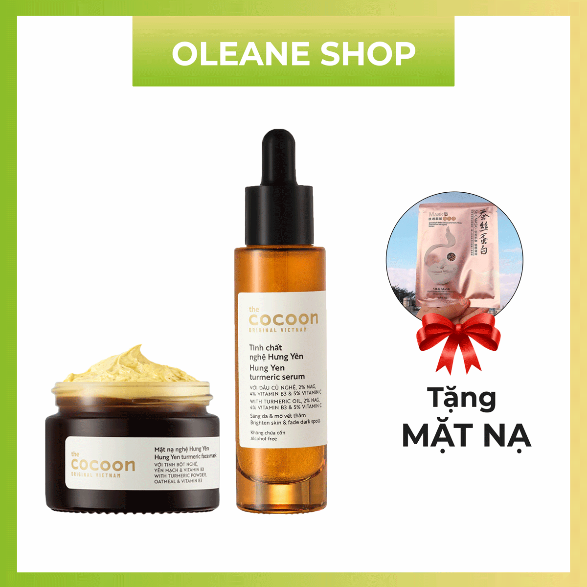 Bộ đôi mặt nạ nghệ & serum tinh chất nghệ Hưng Yên Cocoon giảm mụn, thâm, dưỡng sáng da, chống lão hóa