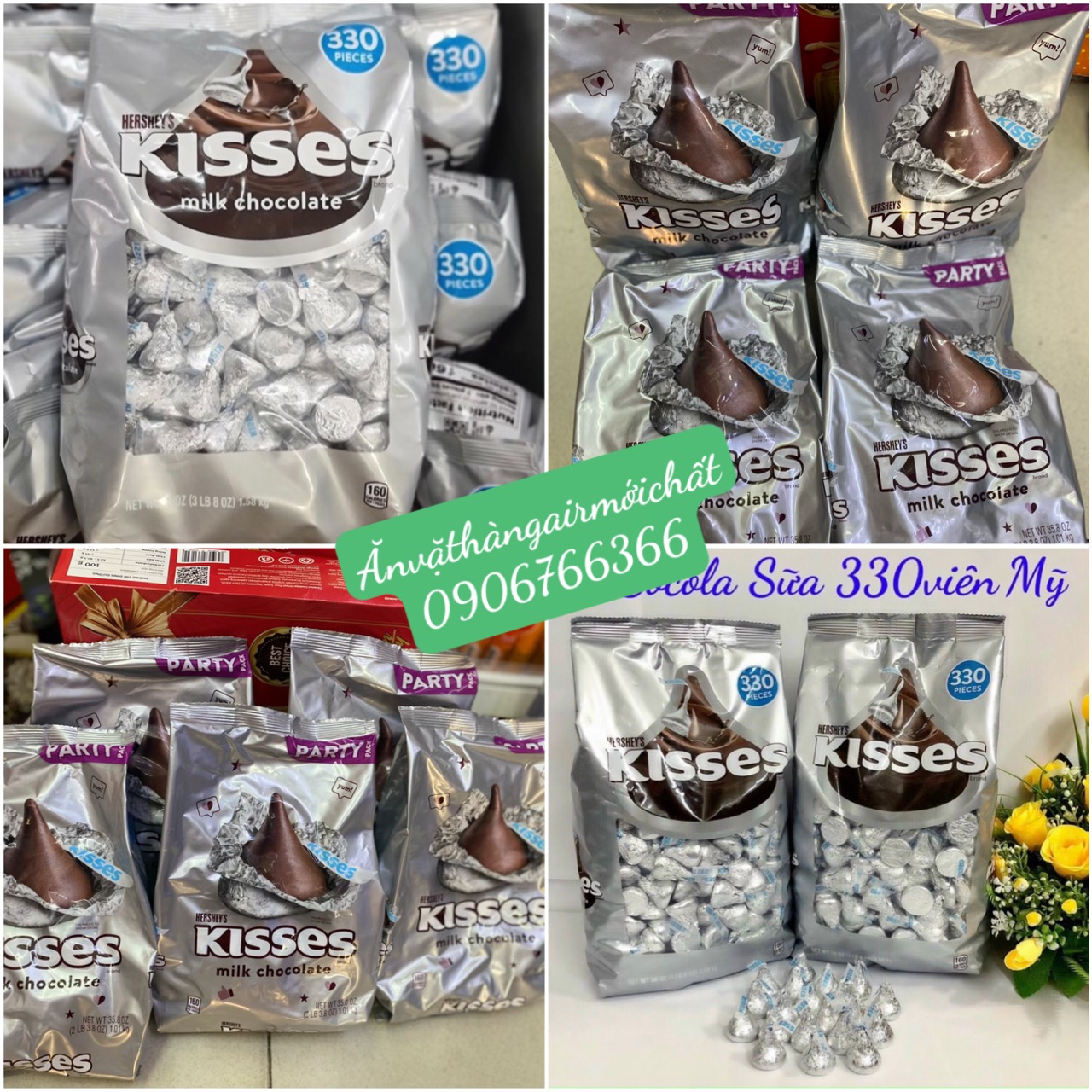 [Date Tháng 12/2024]Socola Sữa Kisses Hershey's 330 Viên Sáng Chói Gói 1.58 Kg