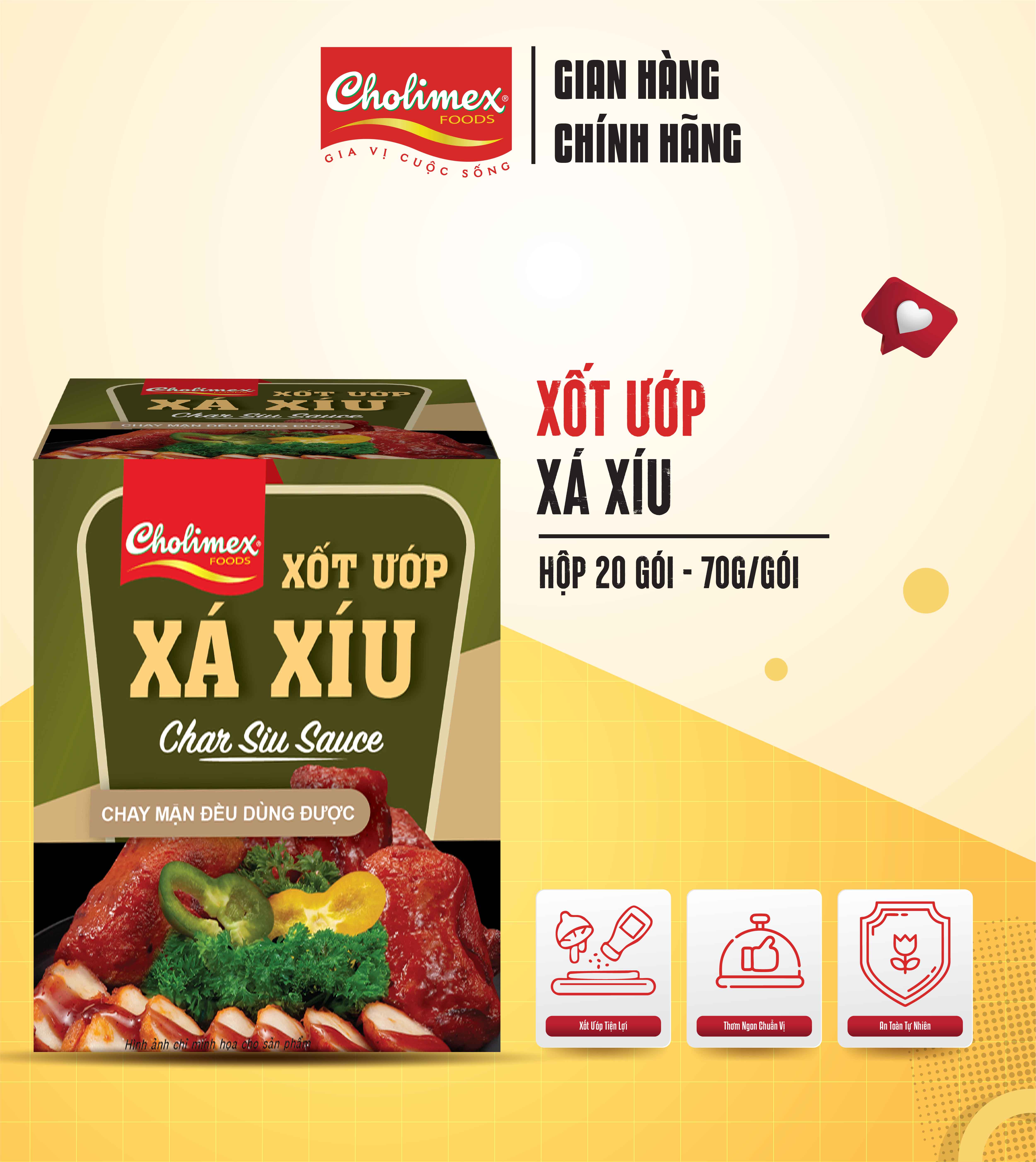 Hộp Xốt Ướp Xá Xíu Cholimex 70g (20 Gói/Hộp) – Gia Vị Tẩm Uớp Ngon Đậm Đà – Chay Mặn Đều Dùng Được