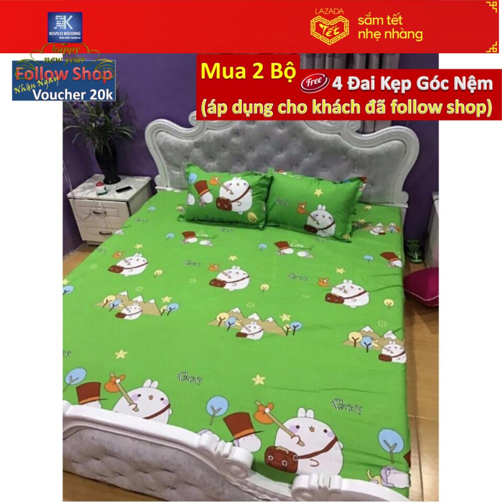 Bộ Ga gối Poly Kovico màu xanh ngộ nghĩnh 1m6x2m