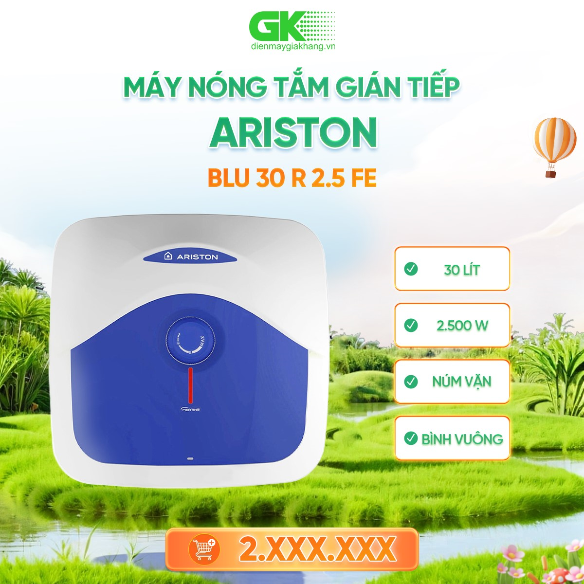 Bình nóng lạnh ariston 30 lít blu 30 r 2.5 fe - giao toàn quốc - freeship hcm
