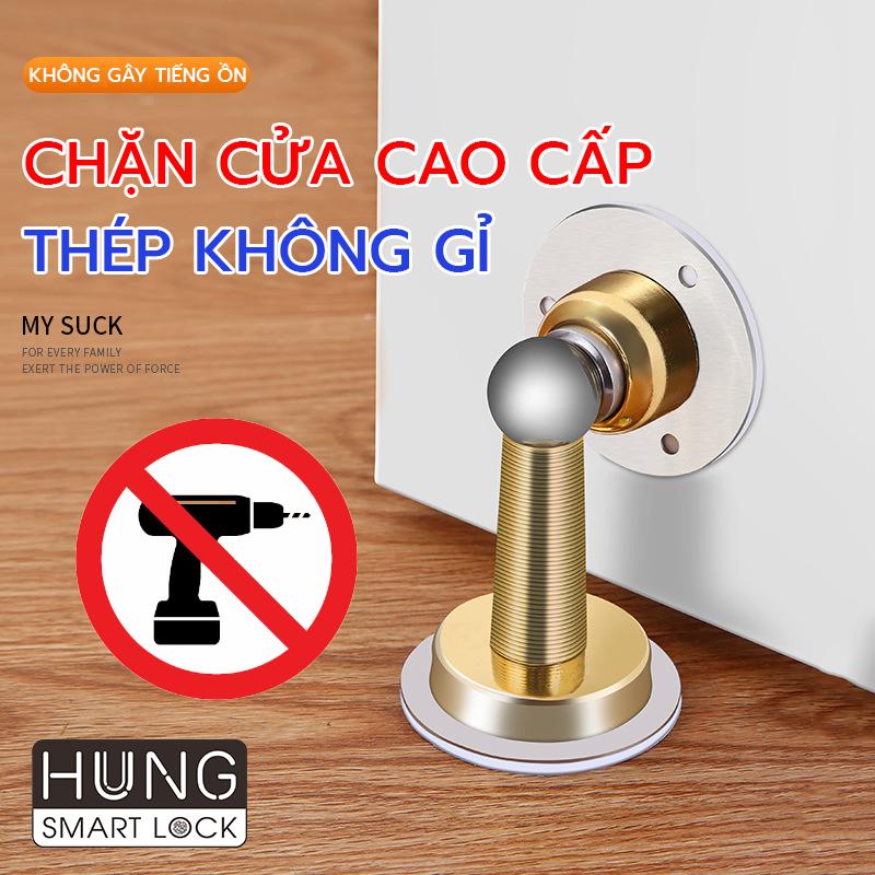 Bộ chặn cửa chống va đập cao cấp - Thép không gỉ Inox SUS304 - Không khoan đục - Sử dụng băng dính 3M - Nam châm hút cực mạnh - Phù hợp mọi loại tường - Màu vàng (gold) - Bảo hành 12 tháng