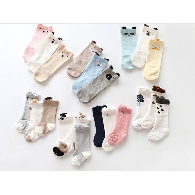 Set 3 đôi tất cao cổ kido house cho bé 0-3 tuổi, set 3 đôi tất dài đến bắp chân hình thú dễ thương cho bé