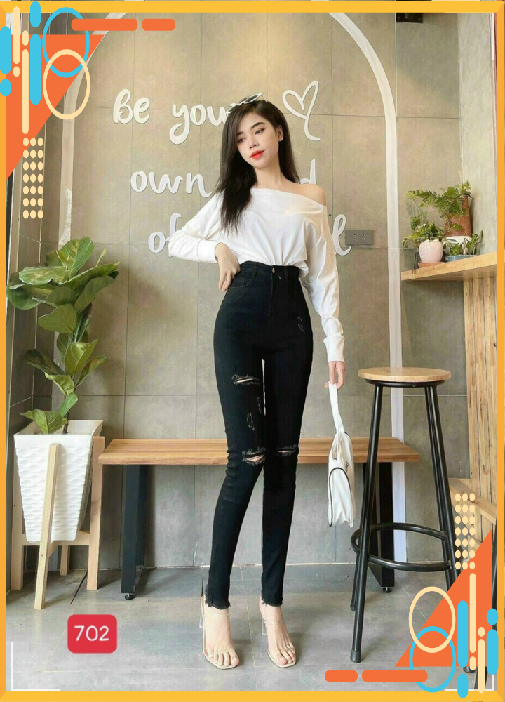 Quần jean nữ lưng cao - quần jean nữ trơn – quần jean nữ 9 tấc co giãn - quần jean nữ ống xuông thời trang cao cấp 96fashion qjn06