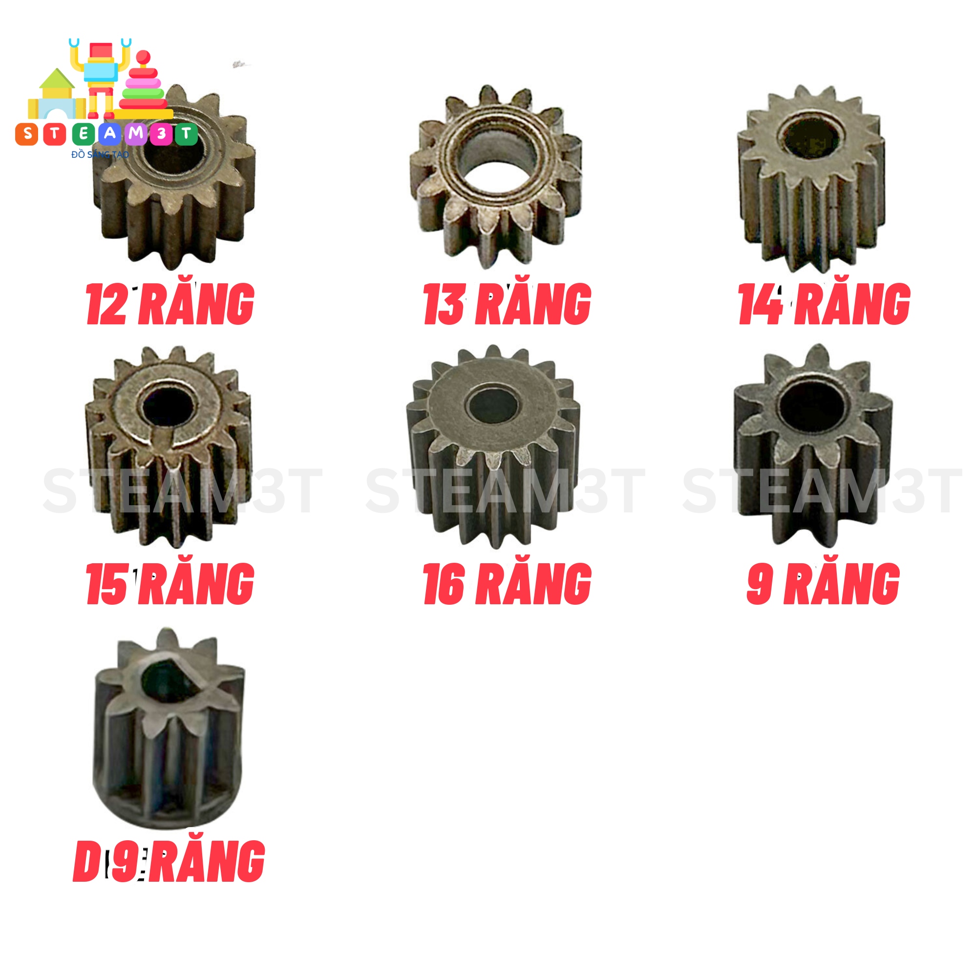 Bánh răng kim loại trục 3mm 3.2mm, 9/12/13/14/15/16 răng, cho khoan pin dùng motor 550 - lk0701