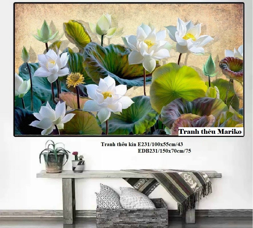 Tranh Thêu Kín Đầm Hoa Sen Trắng E231 Kích Thước 100 X 55 Cm Và Edb231 Kích  Thước 150 X 70 Cm | Lazada.Vn