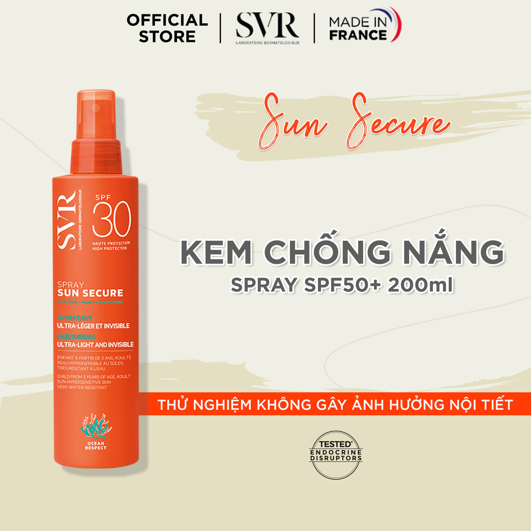 Chống nắng dạng xịt SVR SUN SECURE Spray SPF50+ 200ml