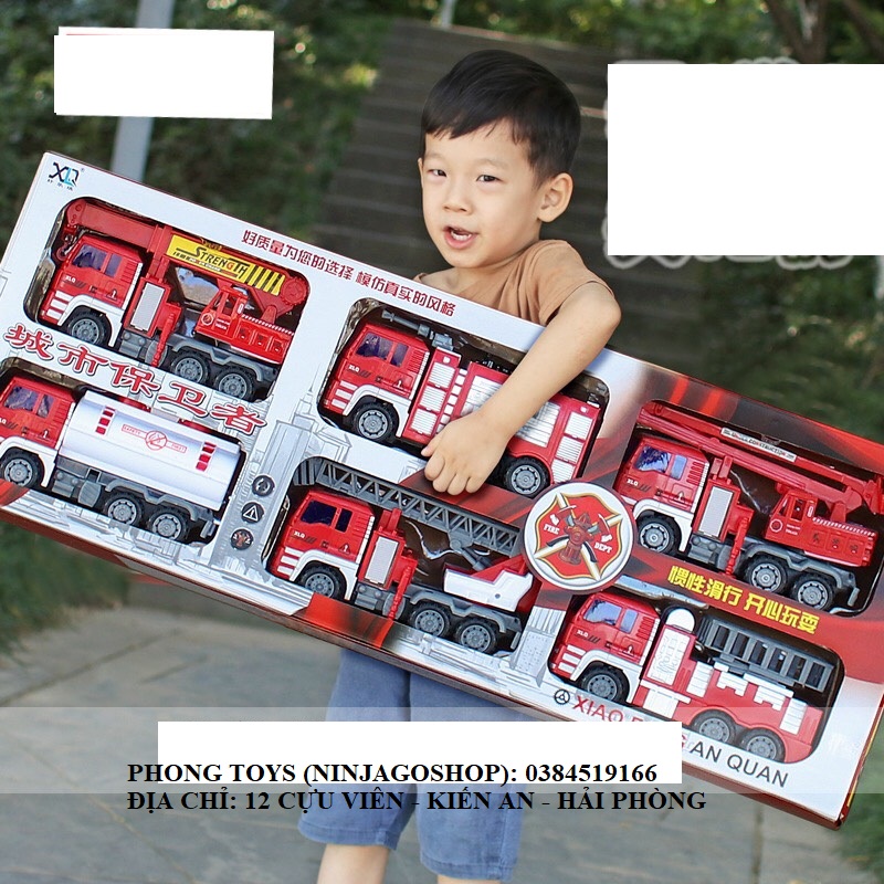 Hộp 6 xe cứu hỏa loại to - đồ chơi xe ô tô cứu hỏa - đồ chơi sáng tạo thông minh