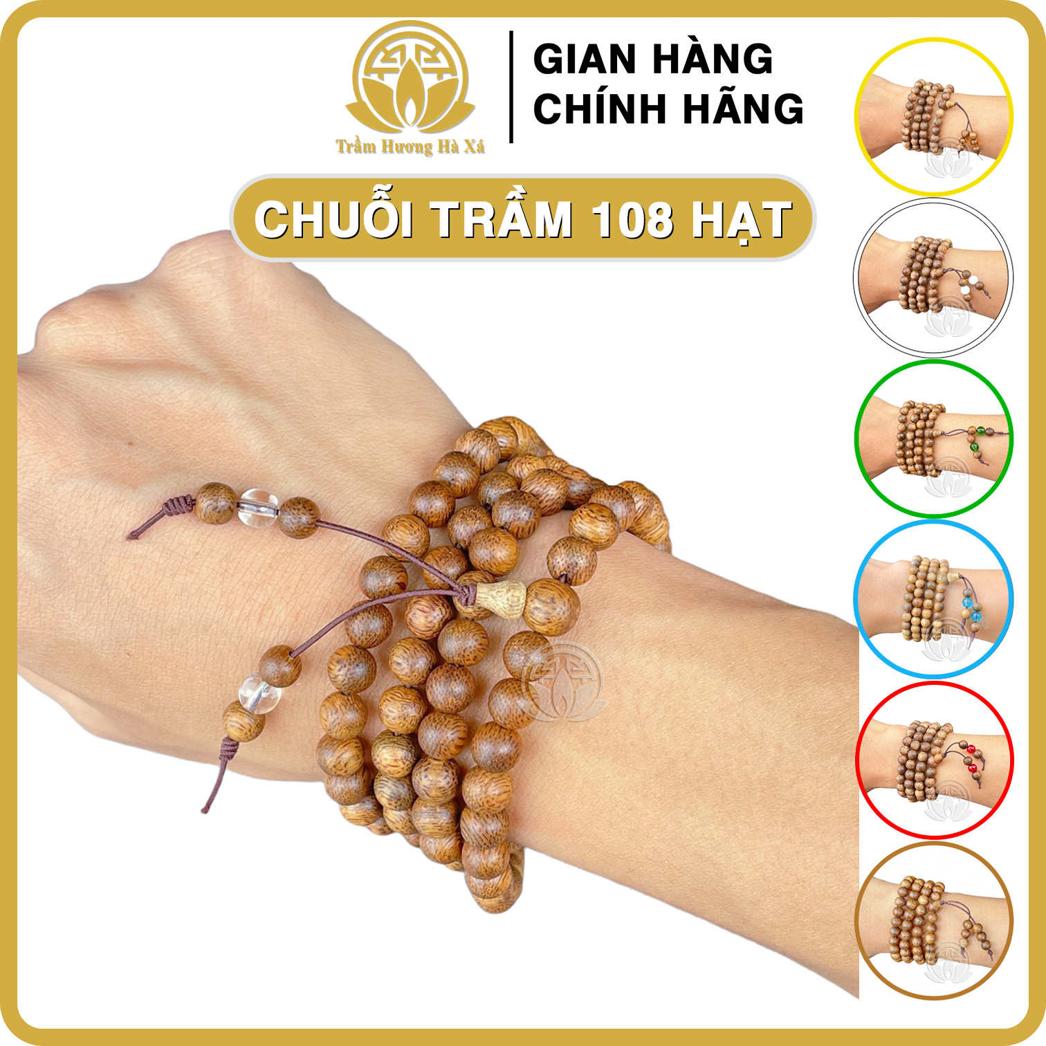Vòng đeo tay chuỗi tràng 108 hạt phong thủy trầm hương HÀ XÁ râu đá màu cặp đôi nam nữ may mắn tài lộc