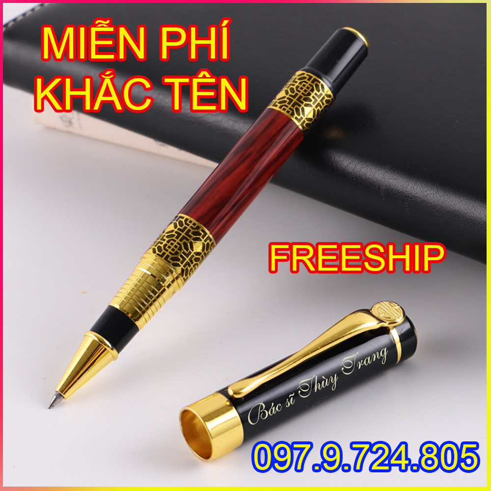 Bút ký doanh nhân cao cấp Lincoln 007, thép nguyên khối vân gỗ cài vàng, ngòi 0.5 mm, mực mịn và đều ở mọi góc nghiêng cầm bút