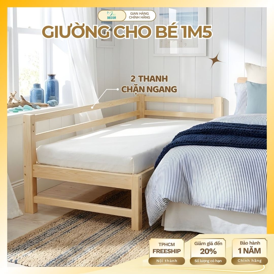 Giường Ngủ Trẻ Em 1m5 Có Thanh Chắn Và Cầu Thang Gỗ Thông Chắc Chắn Giường Ghép Tiện Lợi Cho Bé Và Bố Mẹ
